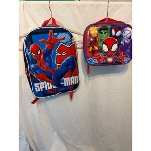 Marvel Spiderman Backpack and Lunch Bag Set Boys Kids Red Blue New NWT 1602
